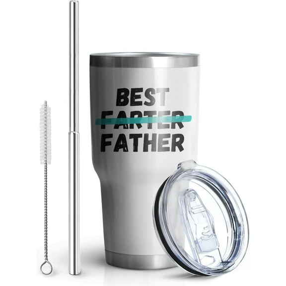 Fathers Day Coffee Tumblers, World''s Greatest Dad Cups Tumbler 30oz Stainless Steel Insulated Mug with Lid, Straw and Brush, Best Gift for Dad from Kids, Son or Daughter