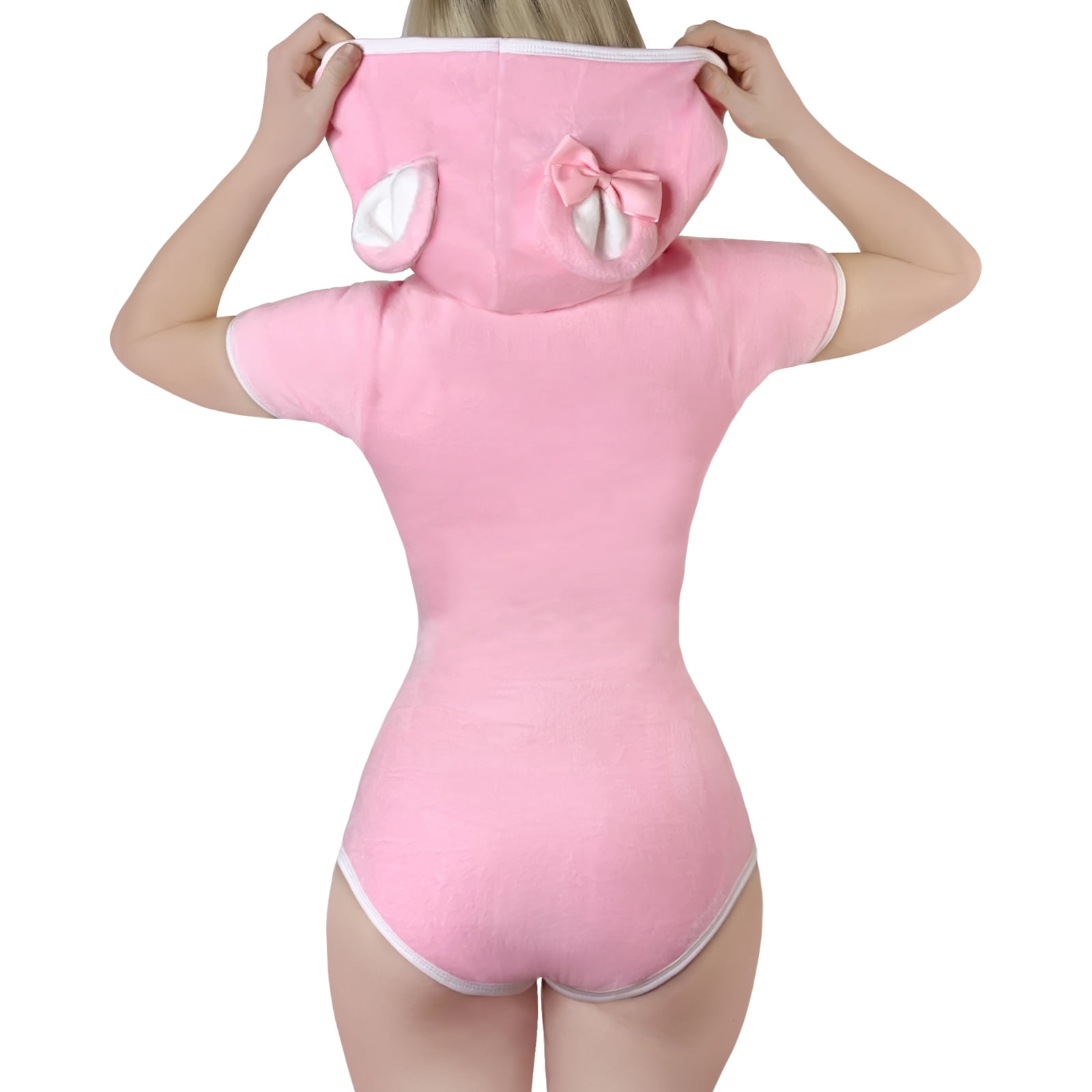 Littleforbig Cotton Romper Onesie Pajamas Bodysuit - Teddy Bear Onesie Pink 3X-Large