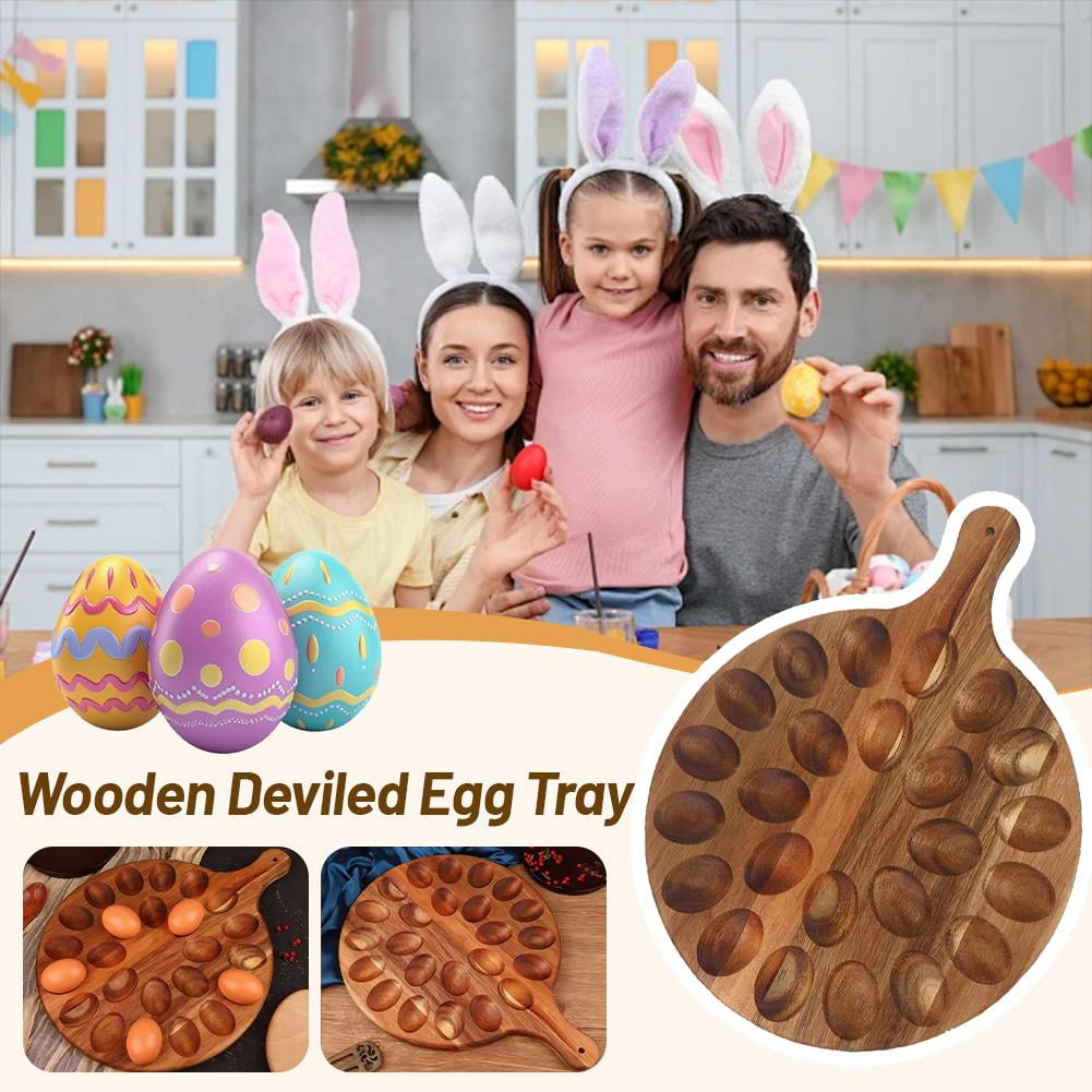 13in Wooden Egg Tray,24 Holes Round Egg Holder Container Charcuterie Board for Kitchen Countertops,easter egg Serving Tray