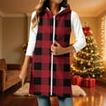 thumbnail image 3 of ZUKMRJPC Womens Fleece Hooded Sleeveless Coat Classic Plaid Casual Full Zip Mid Long Jackets Vests Fall Winter Warm Outerwear with Split Hem, 3 of 5