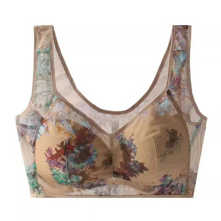 DondPO Bras for Women Women s Large Size Outer Wear Sexy Lace Mesh Printed Underwear Vest Full Cup Straps Bra for Women Womens Wireless Bras Minimizer Bras For Women Beige M Clearance