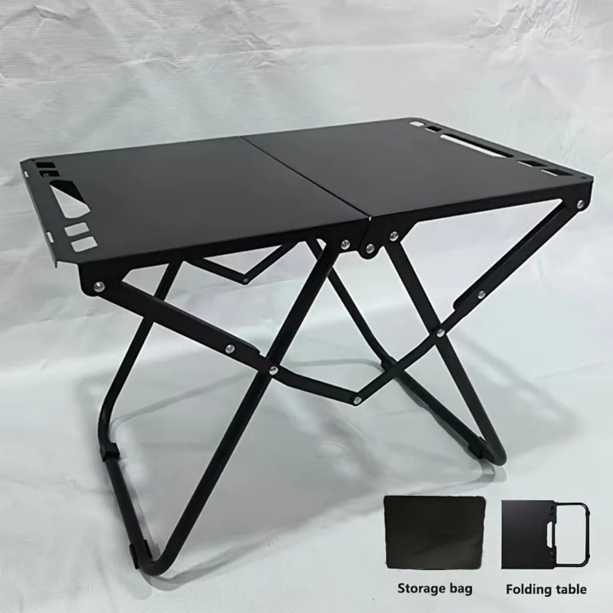 Portable Folding Camping Table, 150 LBS Heavy Duty Iron Picnic Table, Lightweight 6.6 LBS Outdoor Table with Side Hanging Hooks, Dark Gray