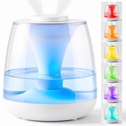 RUIE Humidifiers for Bedroom,3 L Top Fill Cool Mist Humidifier with Dual Nozzles and 7 Color Light,40H Runtime, Quiet, Oil Diffuser for Baby Room, Plants, Nursery, Office