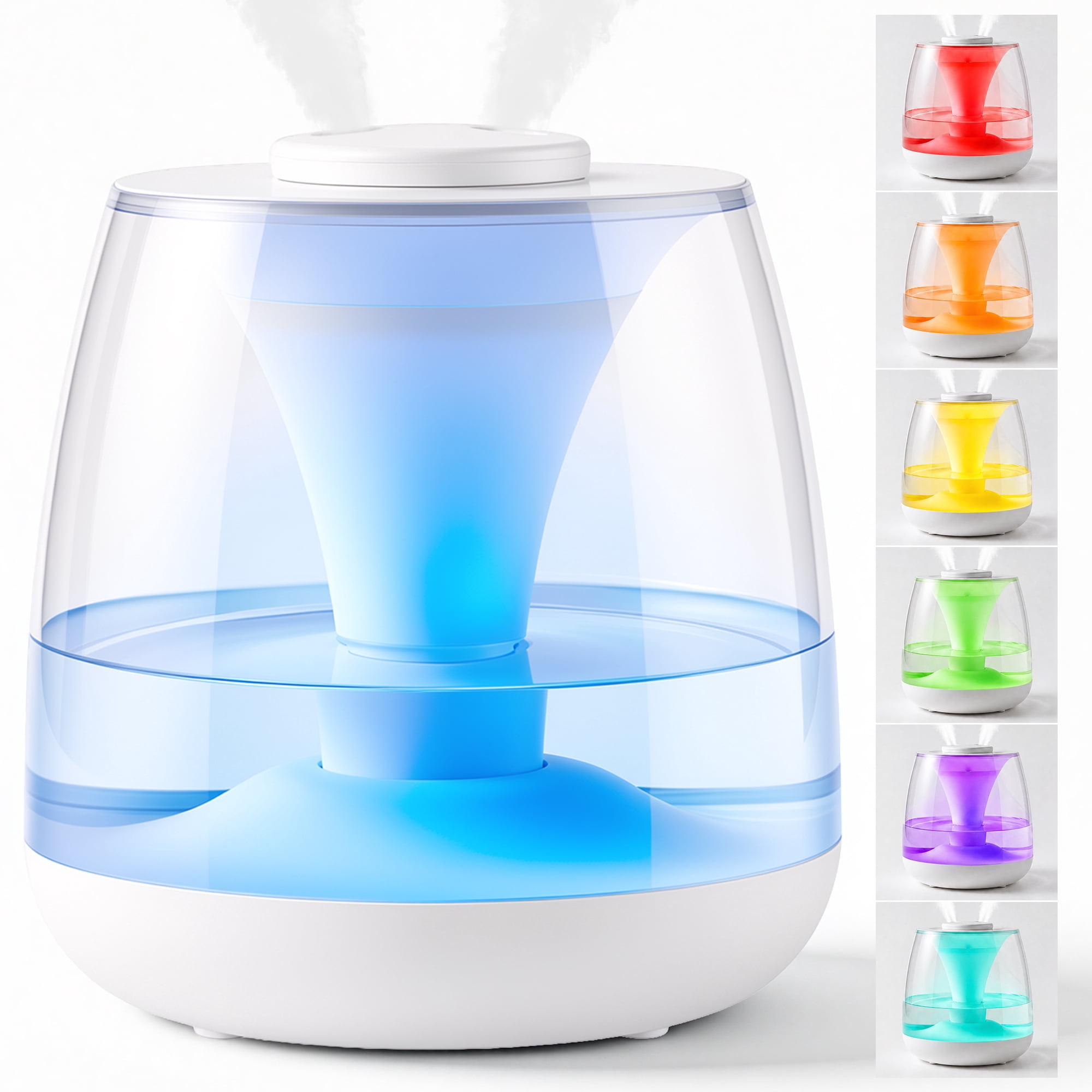 RUIE Humidifiers for Bedroom,3 L Top Fill Cool Mist Humidifier with Dual Nozzles and 7 Color Light,40H Runtime, Quiet, Oil Diffuser for Baby Room, Plants, Nursery, Office