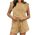 thumbnail image 2 of Nrmvnmi Summer Saving 2024 Rompers for Women Summer Cap Sleeve Adjustable Drawstring Waistband Crewneck Casual Outfits with Pockets For Womens Gifts, 2 of 9