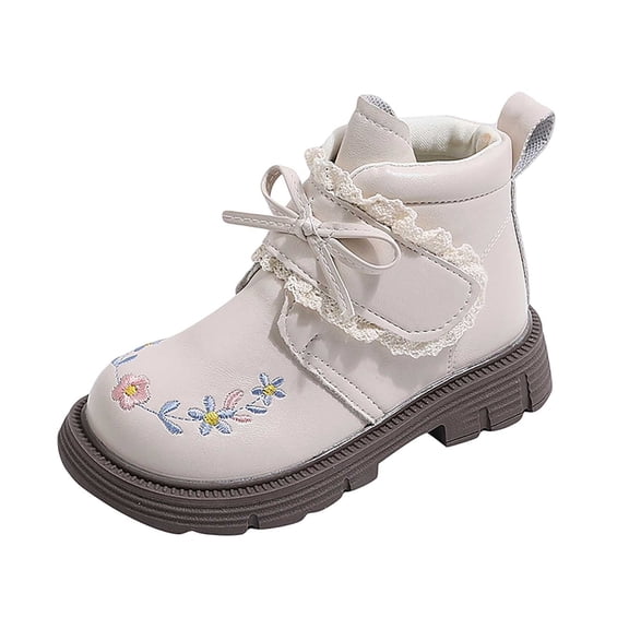 hzomhy Girls Short Boots Round Toe Thick Sole Side Zipper for Fall Winter Daily Casual and Outdoor Wear