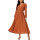 thumbnail image 2 of Vestido plisado de mujer Inspire Chic con mangas largas abullonadas, escote en V y cinturón en la cintura, talla XL, color rojo ladrillo, 2 of 6