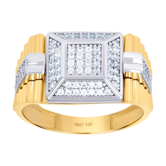 10k Two-tone Gold Mens Cubic Zirconia Square Head Fashion Ring 12.5mm Long Ring for Men - 5.3 Grams