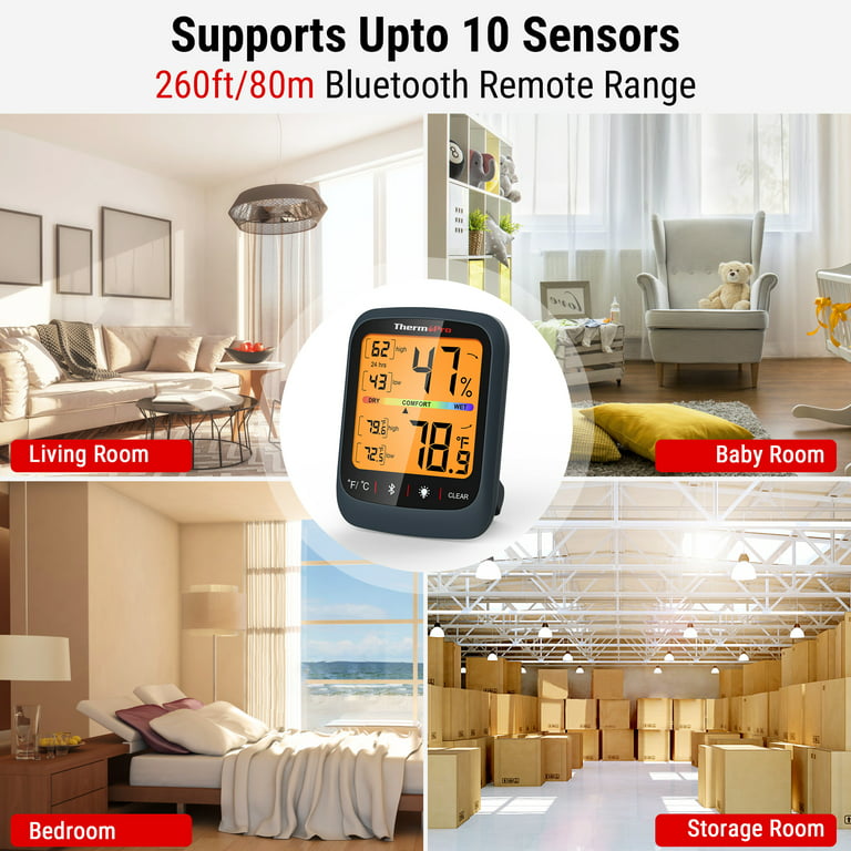 WiFi Temperature Humidity Monitor: Upgraded Smart Temperature and Humidity  Sensor with Large Backlit LCD Screen & App Alerts, Indoor Thermometer