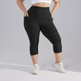 thumbnail image 2 of Women Capri Leggings with Pocket Plus Size Butt Lifting Low Waist Slimming Leggings Tummy Control Compression Running Yoga Pants Black 3XL, 2 of 6