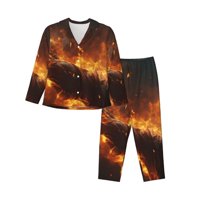 Balery Cool Fire Man Conjunto de Pijama con Estampado para Mujer, Conjunto de Dos Piezas con Manga Larga, Ropa de Dormir Suave con Bolsillos, Pijamas Cómodos-XX-Large