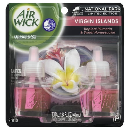 Air Wick Scented Oil Twin Refill Virgin Islands Tropical Plumeria & Sweet Honeysuckle (2X.67) Oz.