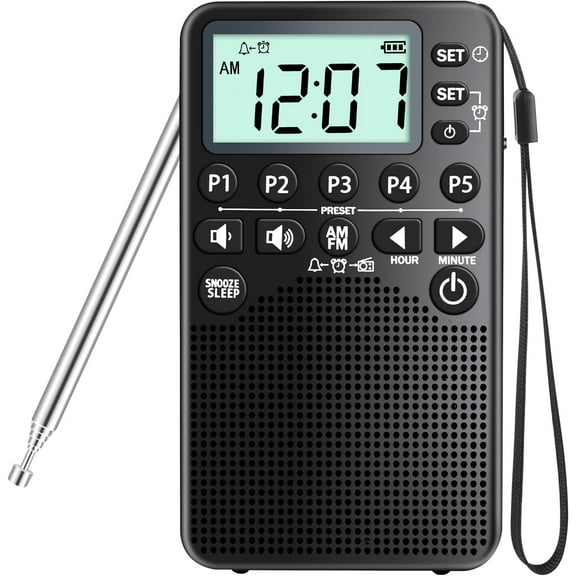 Battery Operated Portable Pocket AM/FM Radio | Digital Tuning, Loud Speaker, Excellent Reception | Portable Emergency & Outdoor Radio with LCD Screen, Alarm Clock, Preset, Sleep Timer, Snooze