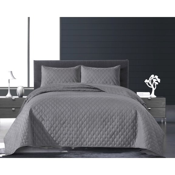 EleganHome 3-Piece Quilt Set Gray Color, Diamond Pattern Bedspread/Coverlet King Size (102"x90")