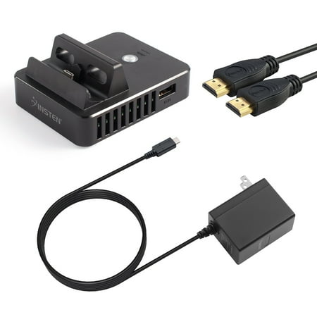Insten Portable Charger Docking Station [HDMI Out][Type C Charging Port][3-Port USB][Charge & Play] for Nintendo Switch (with 3' HDMI Cable & AC Power Adapter)