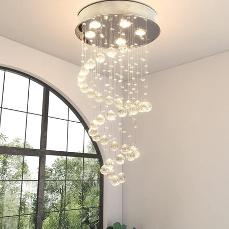 Maxax 5 Lights Ceiling Light, Modern Flush Mount Chandelier Light Fixture, Spiral Crystal Ball Ceiling Lamp for Living Room, Bedroom, Dining Room, Kitchen Island, Hallway, Stairway, Chrome