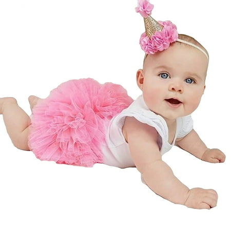 

DNDKILG Infant Baby Girls Tulle Tutu Dresses Short Sleeve Sundress Summer Dress Pink 0-24M 90