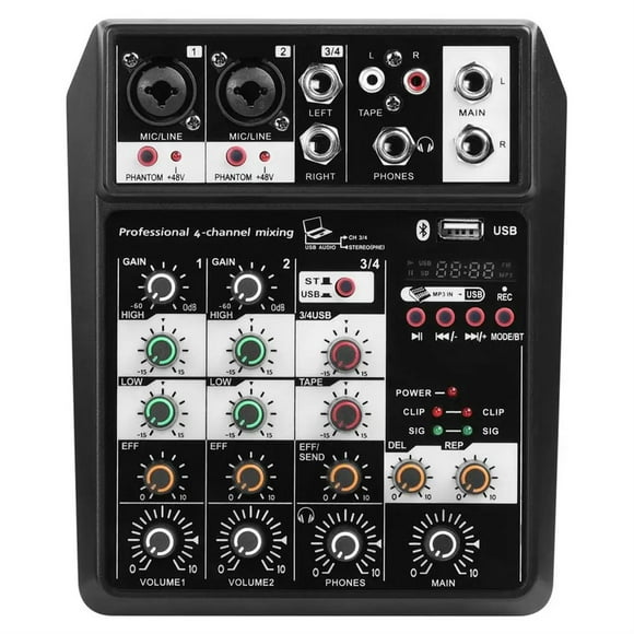 Wireless 4-channel Audio Mixer Console Portable Microphone Sound Mixing Console USB Interface Dj Mixer ,Reduced Noise
