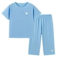 thumbnail image 2 of Antinious Toddler Short Sleeve Pajamas Set Summer Home Wear Set Lyocell Short Sleeve Home Wear Pajamas Set,Outfits for Kids,Boys Girls Sleepwear Set,Blue,160, 2 of 3