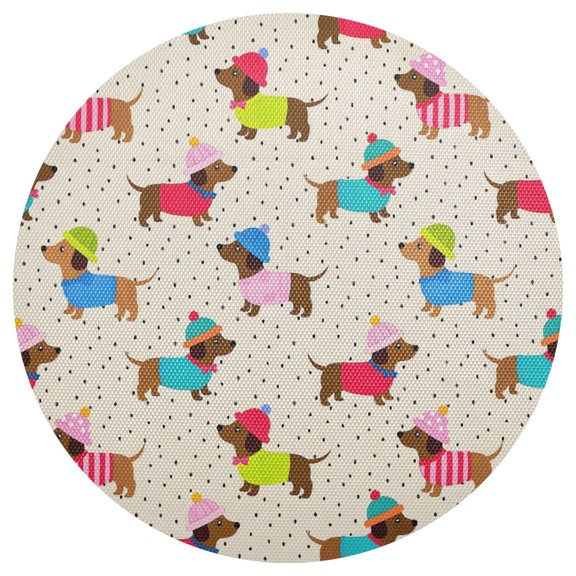 Dachshund Round Placemats Set of 6 Woven Non-Slip Washable Heat Resistant Table Mats 15.4 Inch for Kitchen Dining Decor