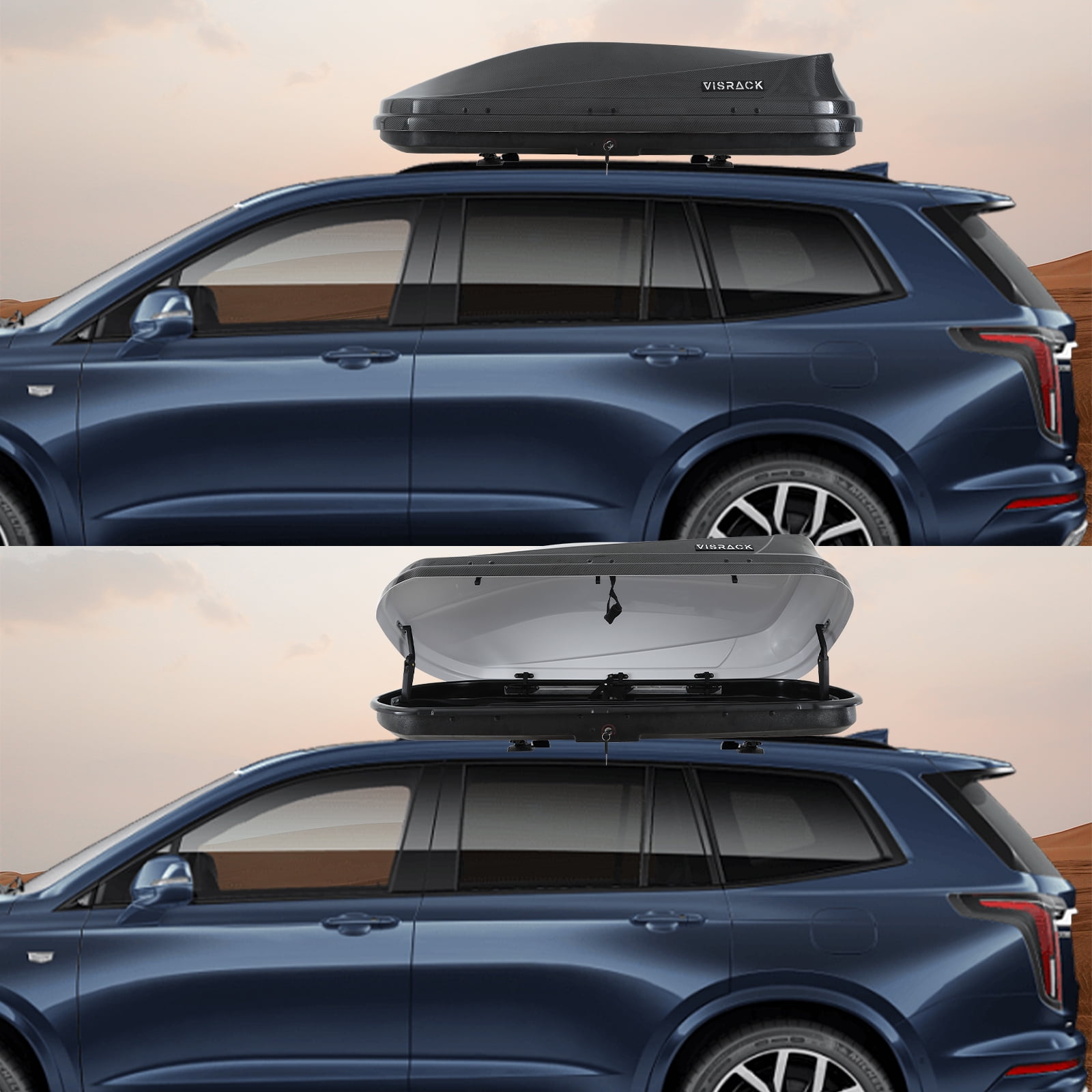 Large Hard Shell Carriers Rooftop Cargo Box with Key Lock 62 (L) x 31 (W) x  15(H) 15 Cubic Feet, Waterproof Heavy Duty Universal Roof Rack Tool-Free