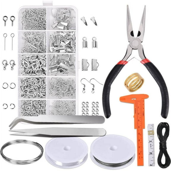 Jewelry Making Supplies Kit, 926 Pcs Jewelry Repair Kit with Pliers Findings and Beading Wires for Adults and Beginners(Silver)