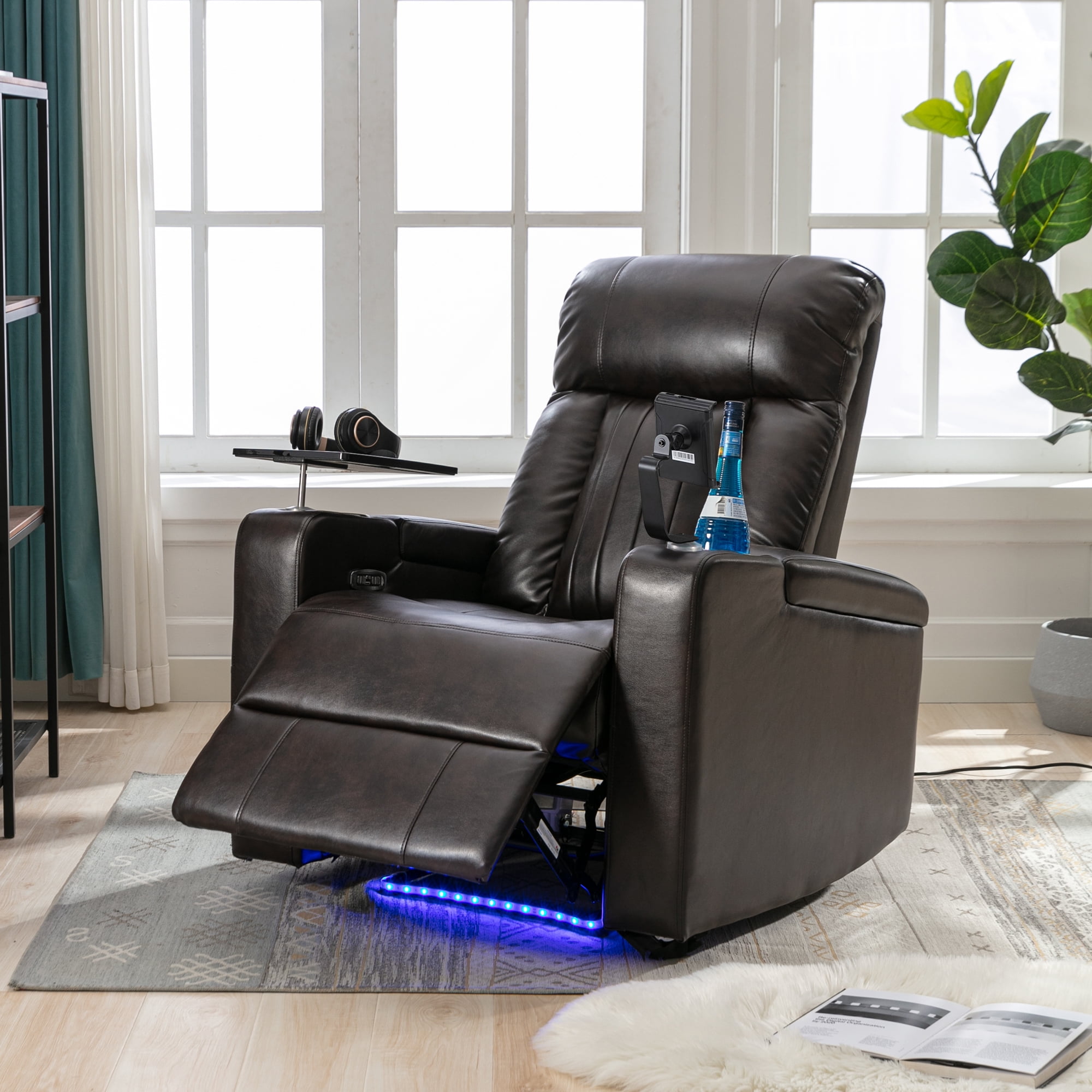 Euroco Premium Power Recliner with Storage Arms, Cupholders, Swivel Tray Table and Cell Phone Stand,Brown(Old Sku:SG000710AAD)