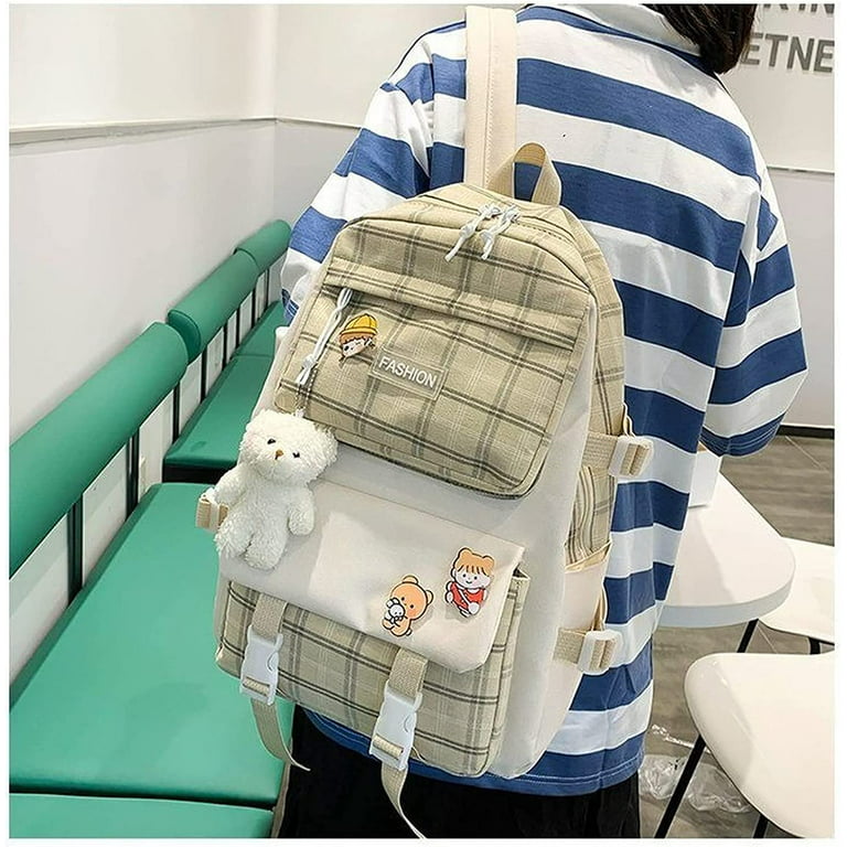Backpack Combo for School, Cute Backpack for School with Kawaii Bear  Pendant