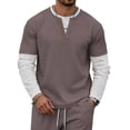 thumbnail image 2 of Men Fall Blouse Mineart Men Fake Two Piece V Neck Long Sleeve T Shirts Contrast Cuffs Color Pullover Tees Block Breathable Casual Tops Loungewear, 2 of 6