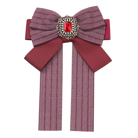 INSPIRE CHIC Bow Ties Striped Pre-Tied Ribbon Brooch Pin for Women Fashion Red
