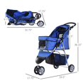 thumbnail image 2 of 3 Wheels Foldable Dog Stroller with Storage Basket, Adjustable Canopy, Cupholder for Miniature and Small Dogs, Blue, 2 of 6