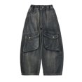 thumbnail image 2 of GiLiling Girls Y2K Aesthetic Baggy Cargo Jeans High Waist Wide Leg Distressed Denim Pants Elastic Waist Vintage Casual (Blue, 9-10 Years) (Blue, 15-16 Years), 2 of 9