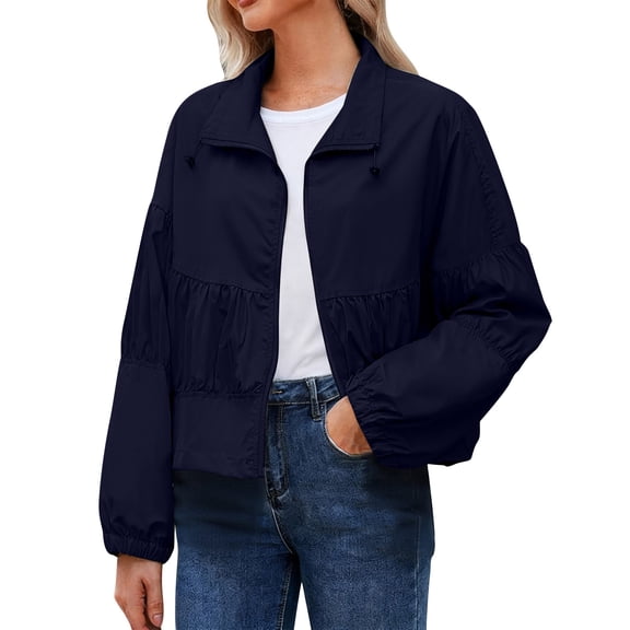 SwiftWear Women's Casual Zipper Jacket Quilted Lightweight Coat Short Spring Fall Outerwear​, Navy