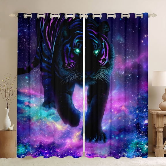 Homewish Tiger Animal Black Out Curtains for Kids Teens Adults,Universe Galaxy Curtains Pack of 2 (42x63 Each),Abstract Gradient Ombre Bedroom Curtains,Microfiber Bedroom Decor