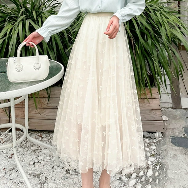 Beige Falda Tul Larga Falda Tutú De Tul Vintage Larga De Moda Para Mujer  Falda Plisada