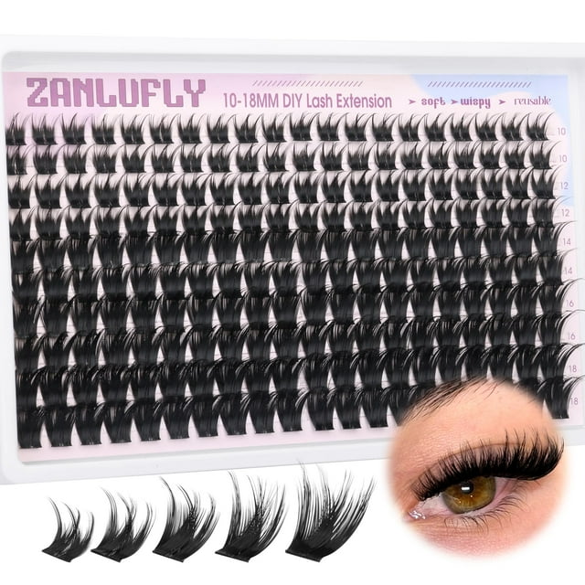 Extensiones de pestañas ZANLUFLY Wispy Lash Clusters de 10 a 18 mm, 200 unidades