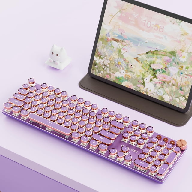 Teclado inalámbrico EWEADN V20 con retroiluminación blanca y rosa