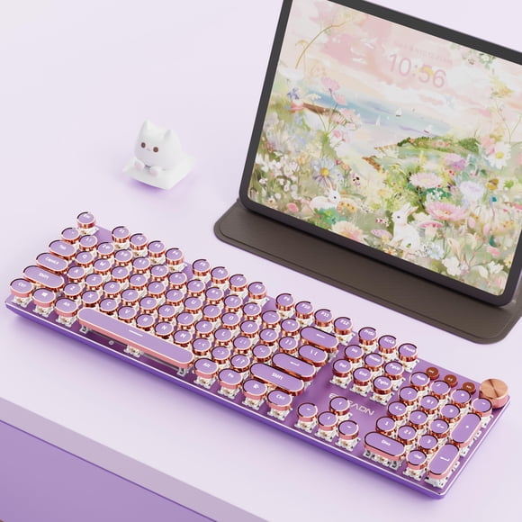 Teclado inalámbrico EWEADN V20 con retroiluminación blanca y rosa