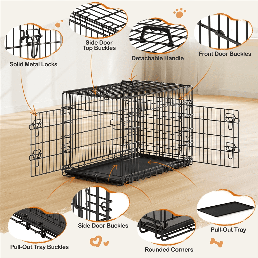 Yaheetech 36.2 inch Folding Metal Wire Dog Crate Pet Cage with Divider and Pull-out Tray, Black
