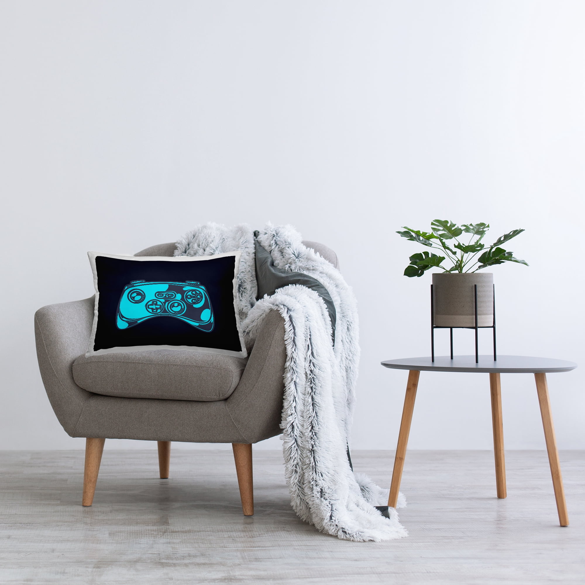 Stupell Industries Gaming Controller on Black Decorative Printed Throw Pillow Design by Daphne Polselli.