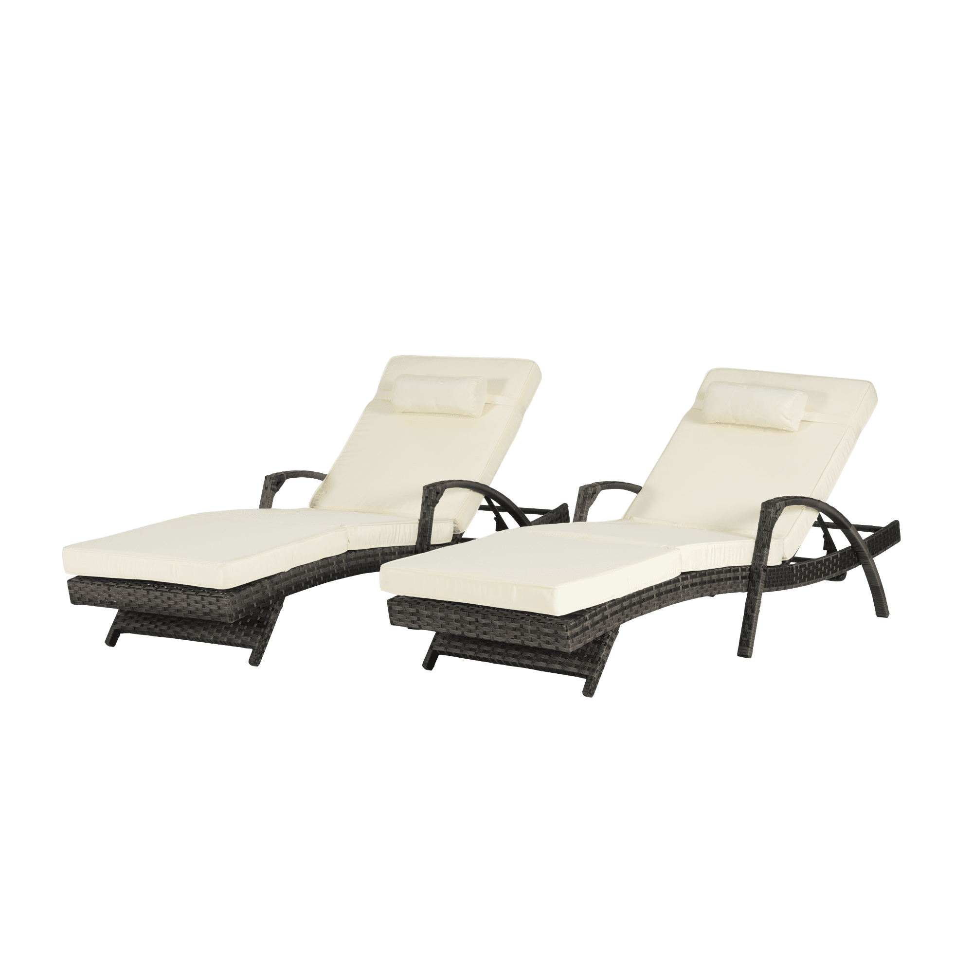 Leumius Outdoor Chaise Lounge Chair Set of 2,Wicker Reclining Lounge Chair with Cushions and Backrest Adjustable to 150° for Outside Pool Patio,Beige