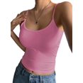 thumbnail image 2 of Women'S Minimalist Solid Color Backless Spaghetti Strap Camisole Summer Layering Basic Top Pink M, 2 of 8