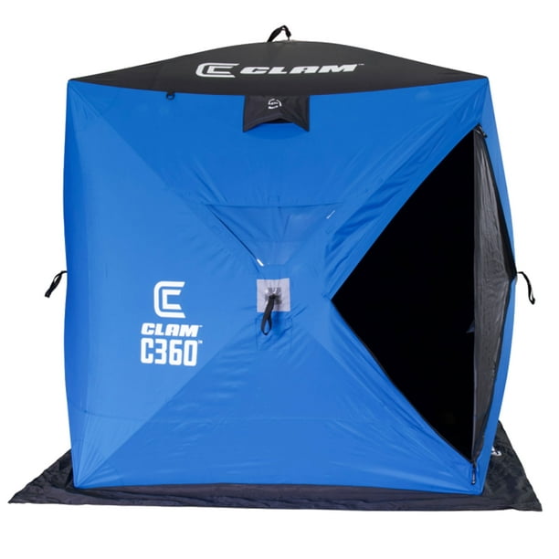 CLAM C-360 Portable 6 Foot Pop Up Ice Fishing Thermal Hub Shelter Tent 