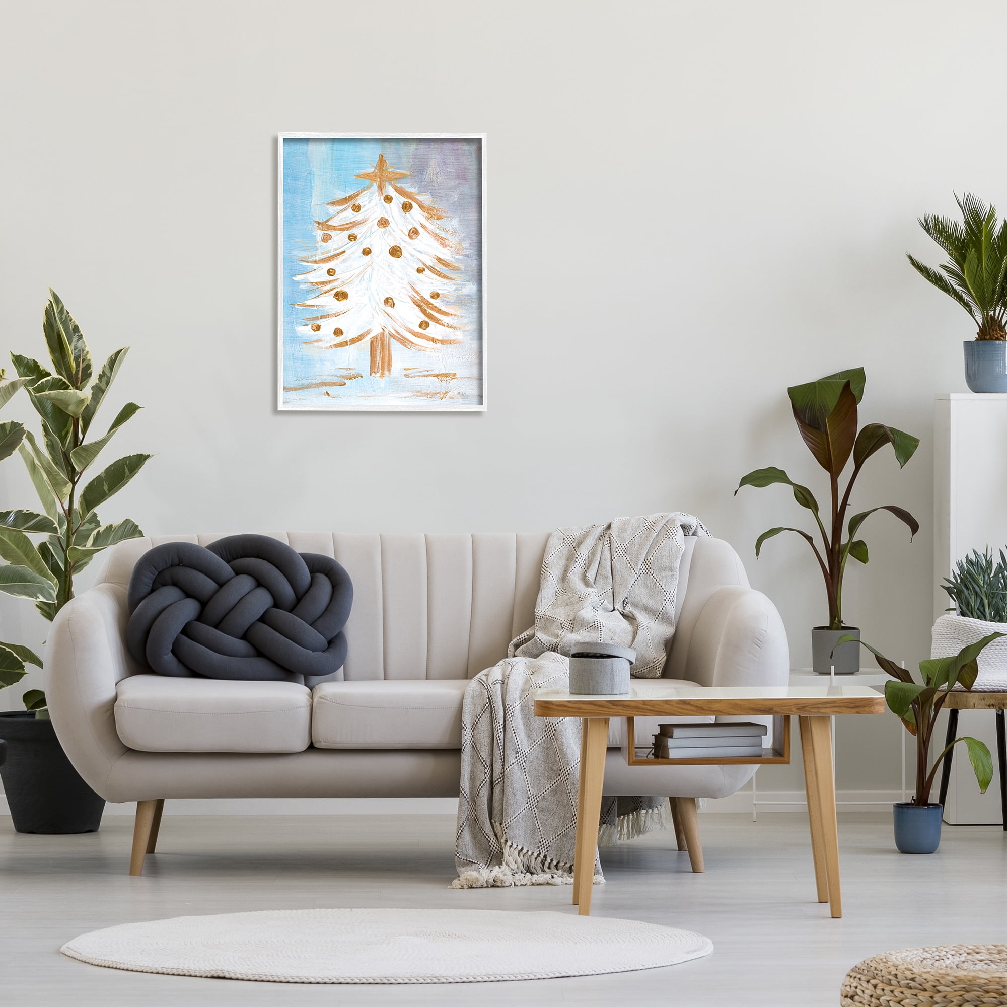 Stupell Industries Festive Christmas Tree Contemporary Winter Snow Forest Religious Painting White Framed Art Print Wall Art, 24 x 30