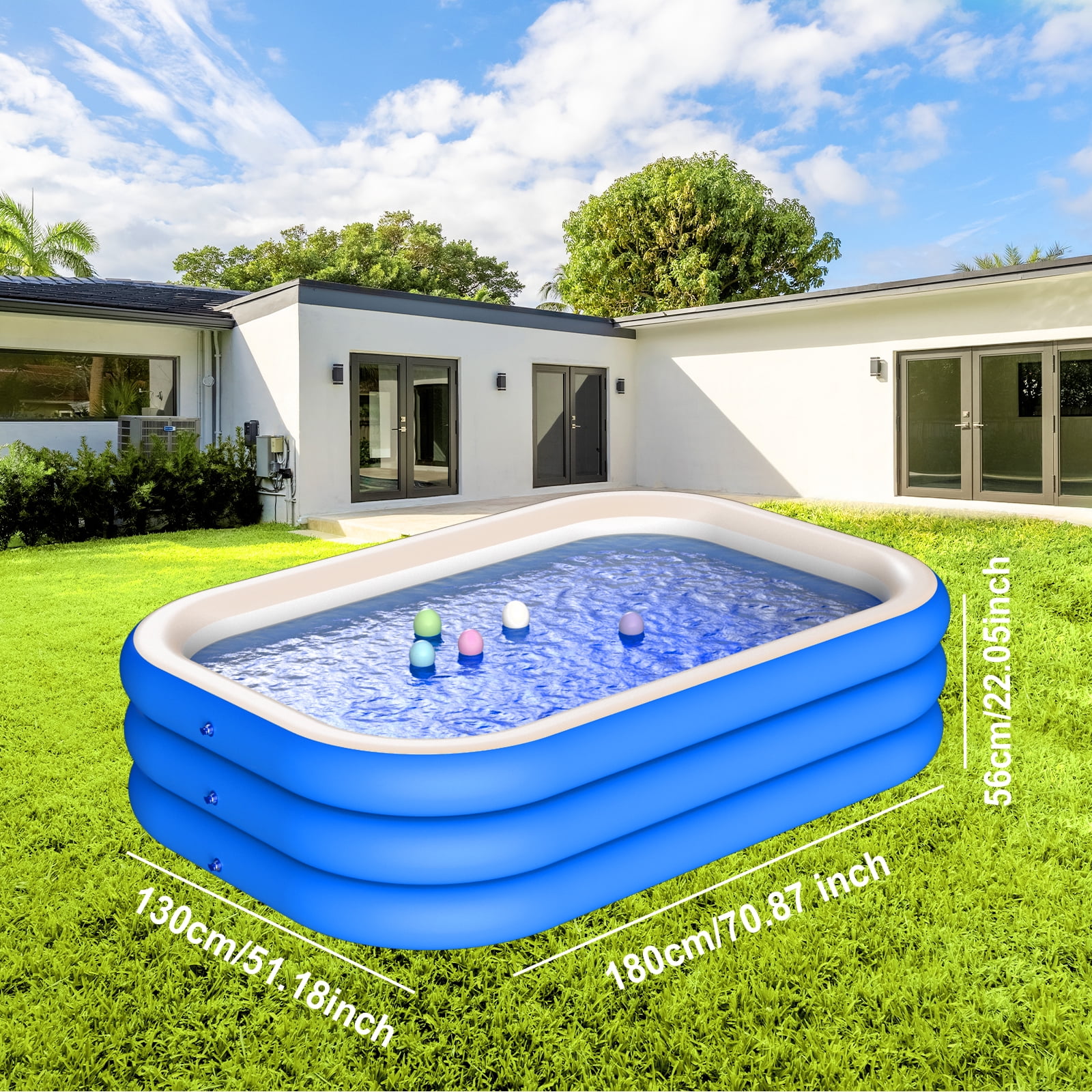 DAZLUTE Inflatable Pool, 71" X 51" X 22" Above Ground Pools, Kiddie Pool Thickened Blow up Swimming Pools Play Center for Kids Children Family Outdoor Garden Backyard,Blue
