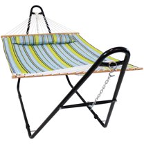 Sunnydaze 2-Person Polyester Spreader Bar Hammock with Stand, 450 lb Capacity - Blue and Green