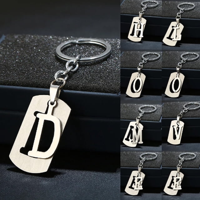 enjoywould Porte-clés Polyvalent Lustre Éclatant Ajouré Surface Lisse Réutilisable Bricolage Acier Inoxydable A-Z Letters Femmes Hommes Porte-Clés de Voiture pour Portefeuille