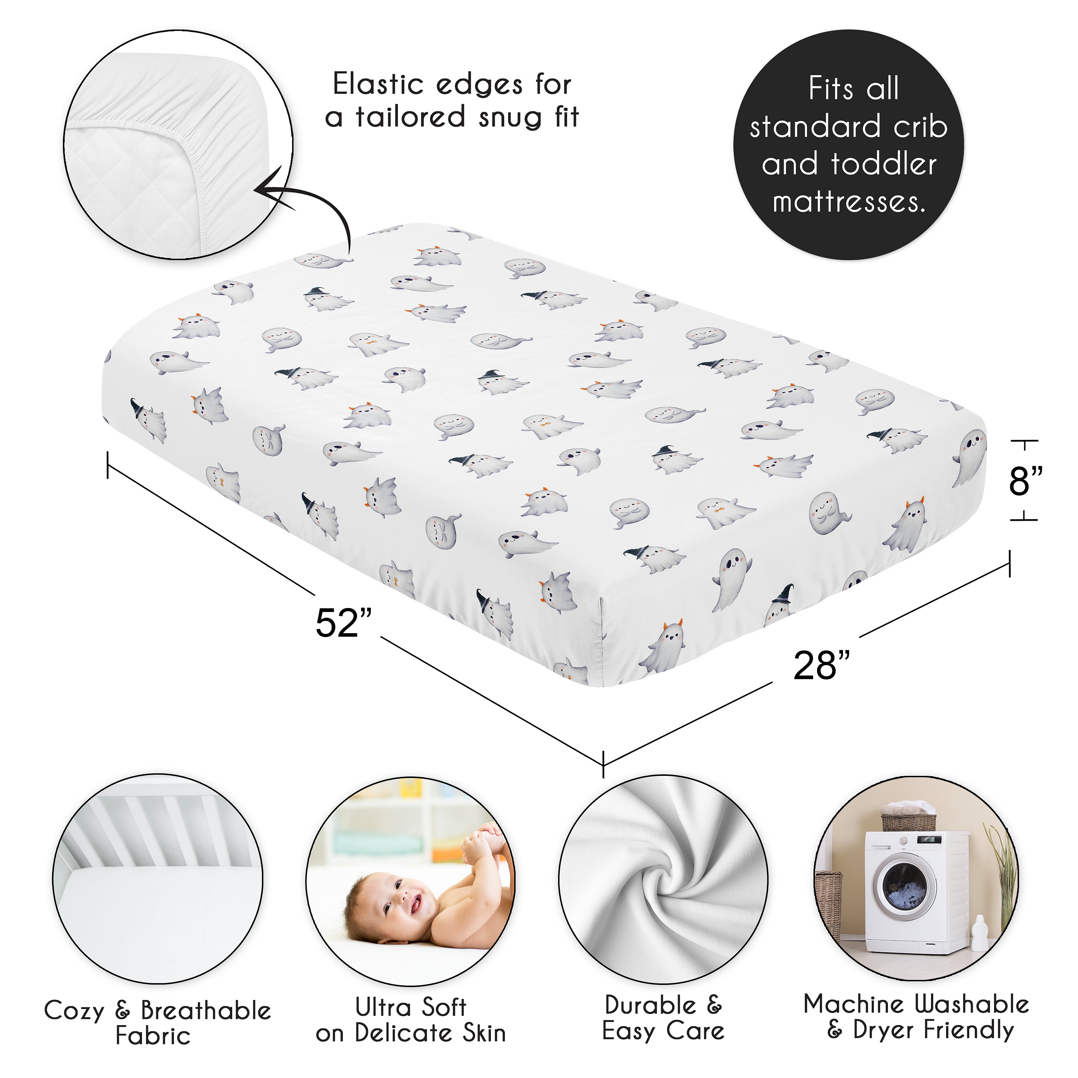 Sweet Jojo Designs Seasonal Halloween Ghosts Boy, Girl, Unisex/Gender Neutral Fitted Crib Sheet