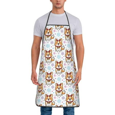 

Aprons for Men Women - Cute Antlers Corgi Dog Snowflake Cooking Kitchen Apron Chef Apron Waterproof Apron for Painting Pottery Baking BBQ Gardening Salon Gift For women Men