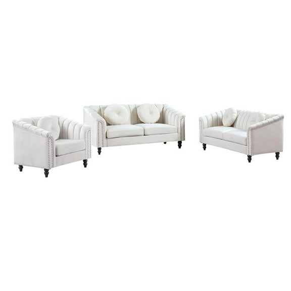 Pemberly Row 3 Piece Velvet Living Room Set (Sofa Loveseat and Chair)